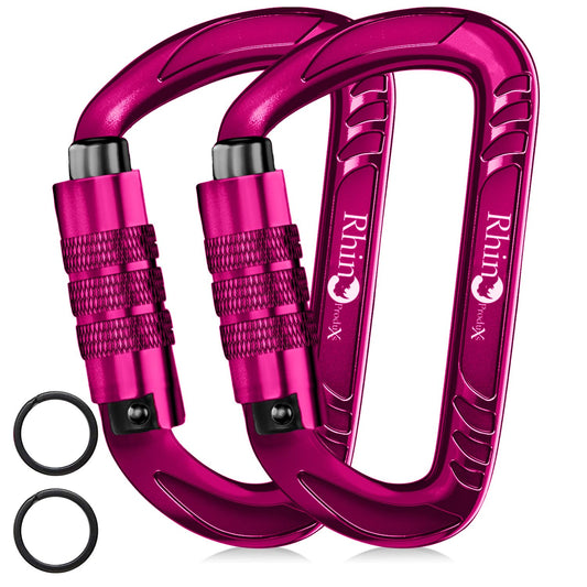 Rhino Produxs 2PCS of 12kN (2697 lbs) Heavy Duty Auto Locking Carabiner Clips, for Securing Pets, Outdoor, Camping, Hiking, Hammock, Gym, Twistlock Smart Locking Carabiners for Dog Leash