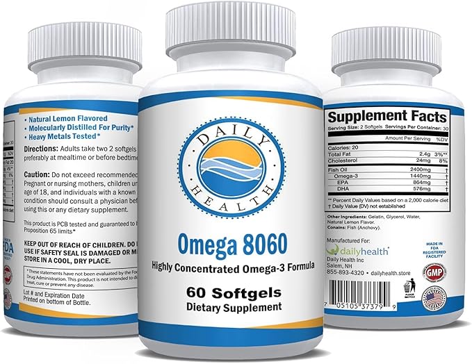 Omega 8060 2400mg Omega 3 Fish Oil Joint Health Supplement 60 softgel - 6 Month Supply - 6pk