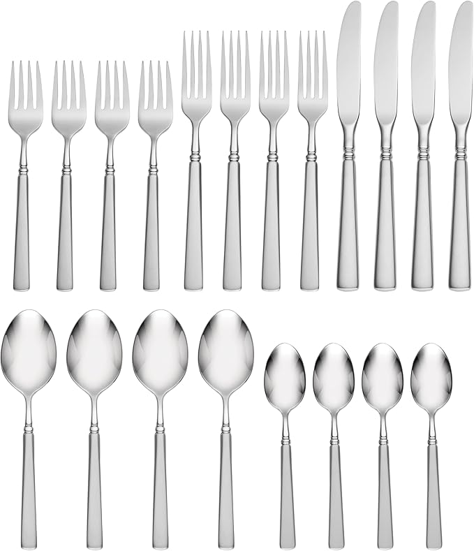 Oneida 2624020A Satin Easton 20-Piece Fine Flatware Set, Service For 4, Satin Finish Handles