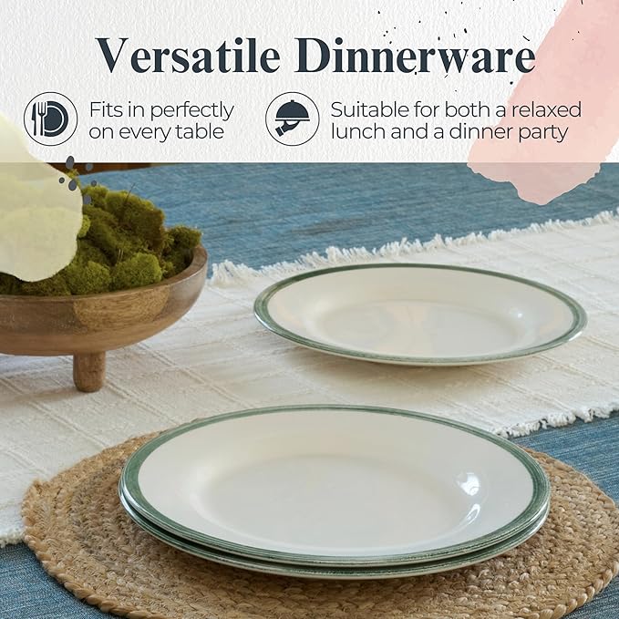 Portmeirion Potter's Brushstroke Dinner Plate (Set of 4) - 10.5-Inch Stackable Earthenware Plates - Microwave & Dishwasher Safe, Handcrafted Dinnerware for Casual & Formal Table Settings (Green)