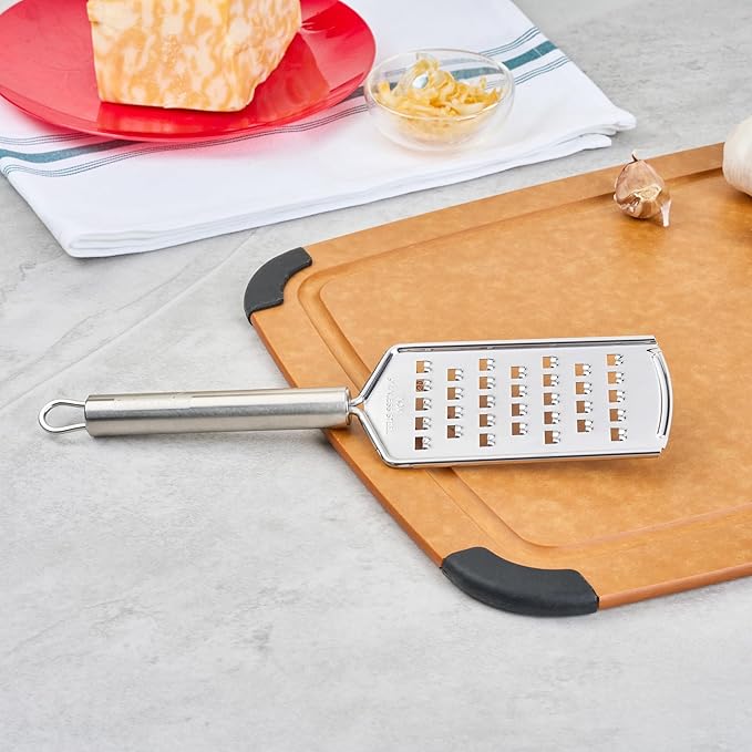 Restaurantware-German Standard Coarse Handheld Grater, 1 Flat Cheese Grater - Dishwashable, Durable, Stainless Steel, With Handle, Suitable For Potato, Carrot, Hard Cheese, And, More