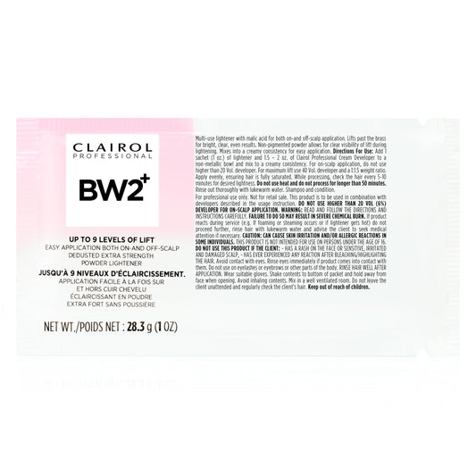 Clairol Professional BW2+ Dedusted Extra Strength Powder Lightener for Hair Highlights, 1 oz.