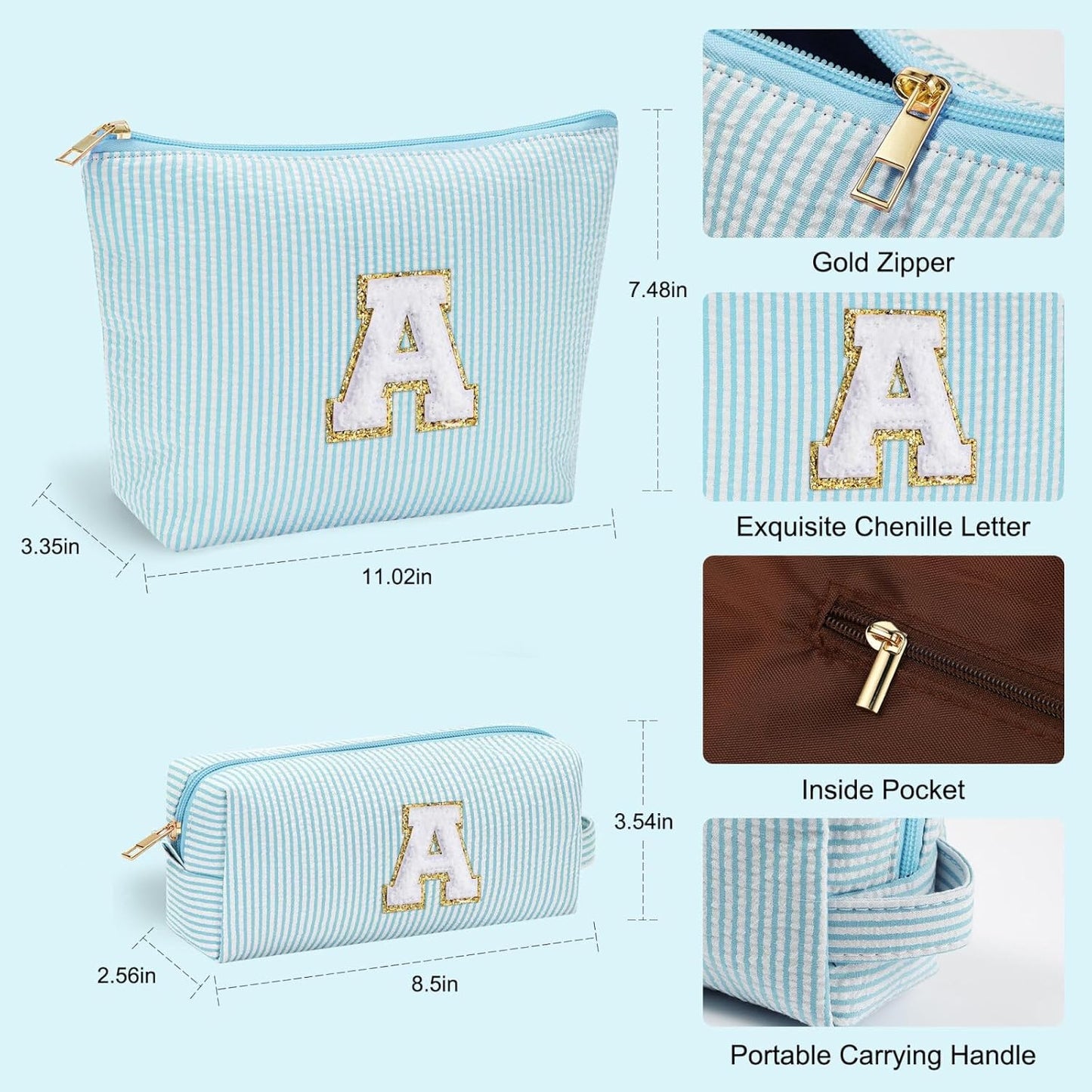 YOOLIFE Travel Makeup Bag - Cute Makeup Pouch Set with Monogram & Brush Bag for Women's Gifts