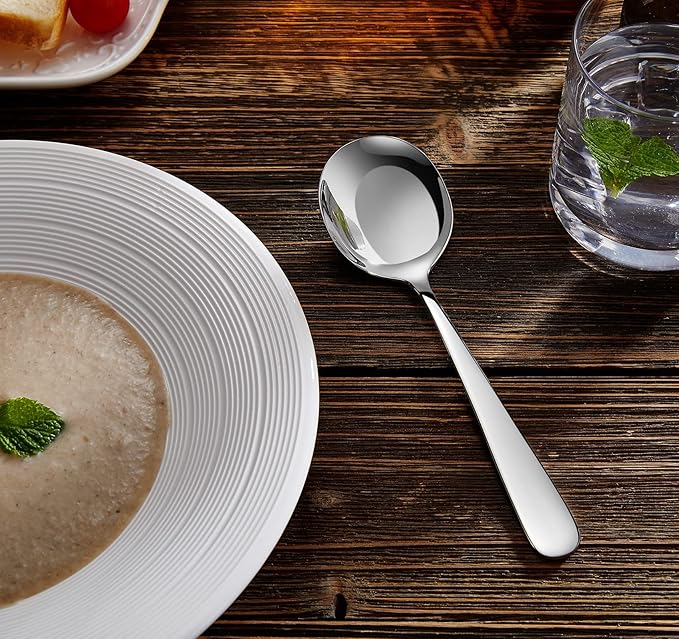 KEAWELL Premium 7" Louise Soup Spoons, 18/10 Stainless Steel, Dishwasher Safe (8)