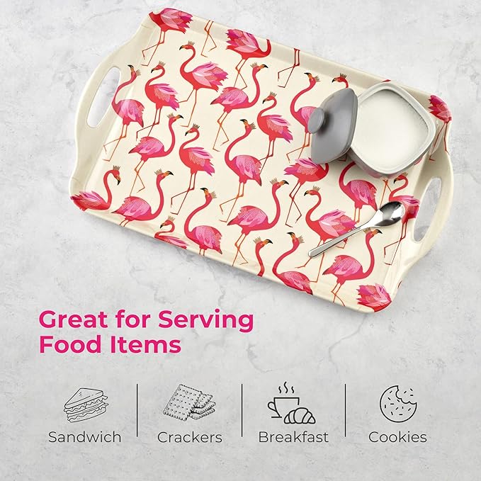 Pimpernel Sara Miller London Flamingo Collection Melamine Tray – (19.25" x 11.5") Large Rectangular Platter with Handles, Decorative Tropical Bird Print for Serving Meals & Beverages