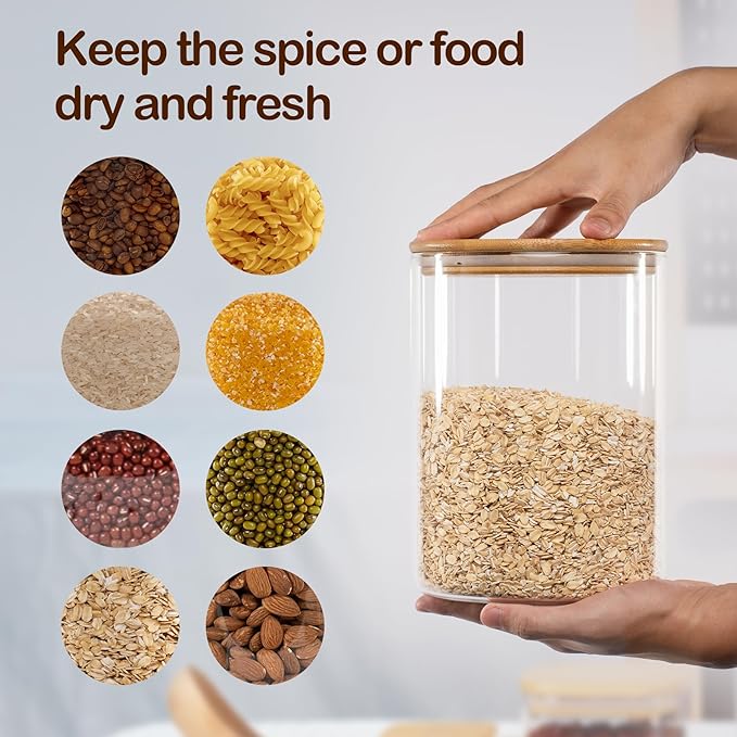 108oz 42oz Straight cylindrical Airtight Storage Jars with Bamboo Lid Set of 2 Large Storage Container Gallon Glass Jars, for Flour, Pasta and Coffee bean (with Black Lable)