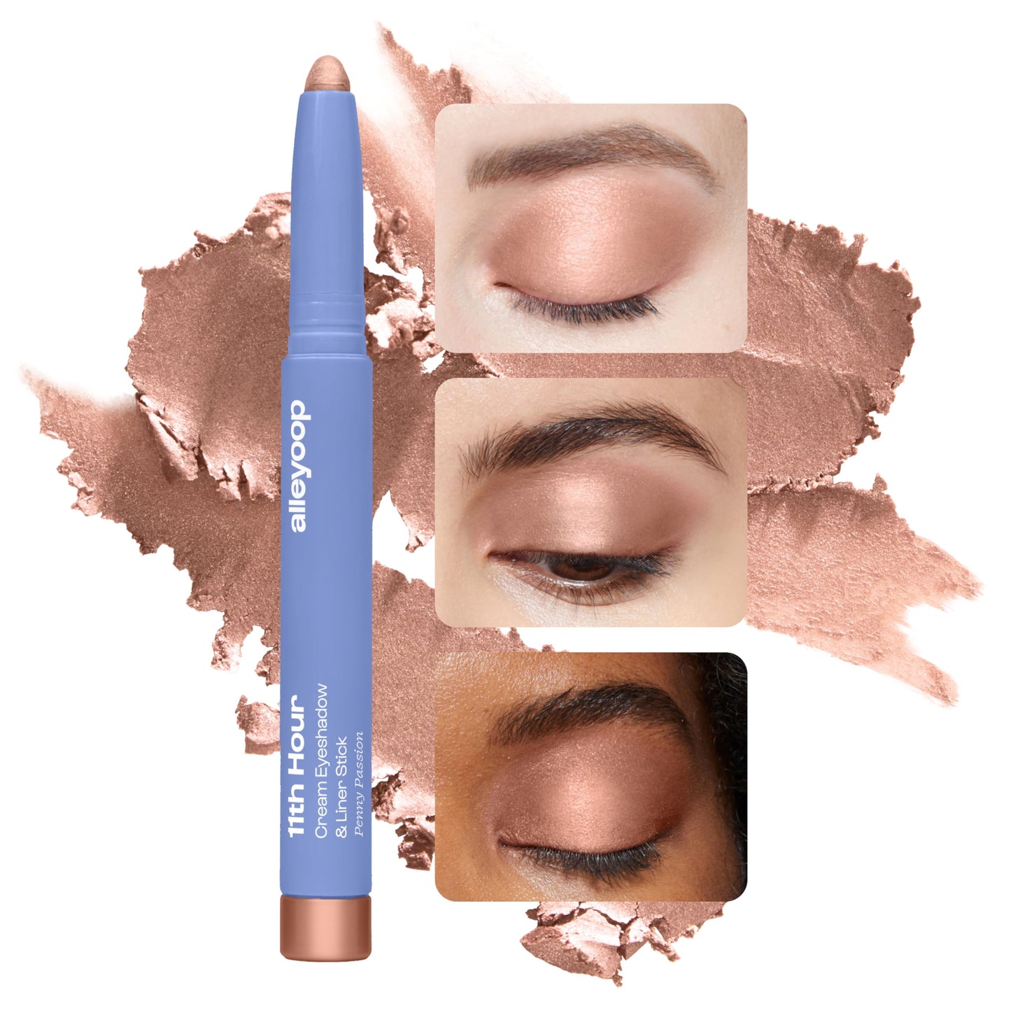 ALLEYOOP 11th Hour Waterproof Cream Eyeshadow Stick – Long-Lasting Eye Shadow Pencil & Eyeliner, Cream to Powder Stick & Highlighter – Smudge-Proof Eyeshadow Shimmer, Penny Passion Shimmer