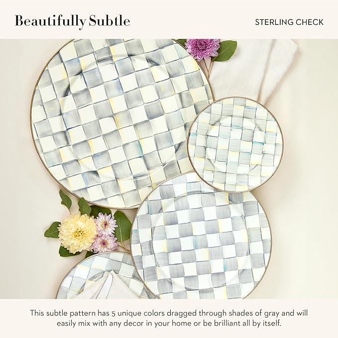 MACKENZIE-CHILDS Enamel Serving Platter, Decorative Serving Platter for Food, 16 Inches, Gray-and-White Sterling Check