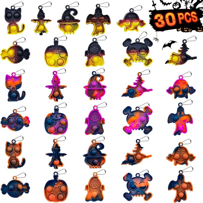 Halloween Pop Fidget Toys Bulk Its Halloween Party Favors for Kids 30PCS Mini Pop Keychain It Halloween Trick or Treat Party Supplies Halloween Goodie Bag Fillers Fidgets for Classroom Prizes for Kids
