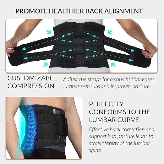 NeoTech Care Adjustable Double Pull Lumbar Brace/Lower Back Belt (Black, Size XXL)