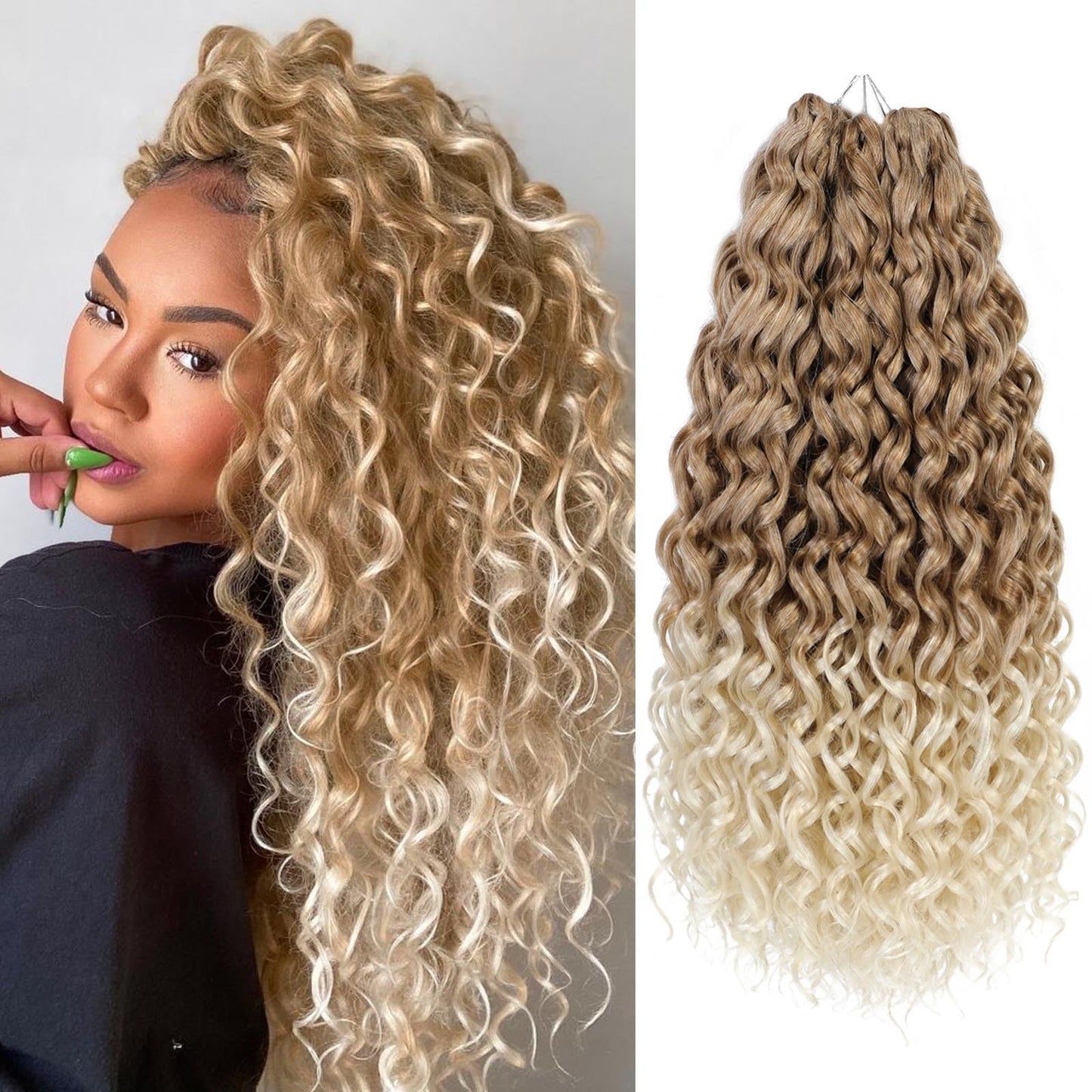 GoGo Curl Crochet Hair Water Wave Crochet Hair Water Wave Crotchet Braiding Hair (8 Inch (Pack of 6), 27/613#)