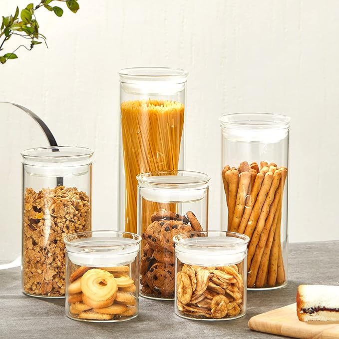 ZENS 17oz Glass Food Storage Jars Set of 6, Clear Glass Canisters Set with Airtight Lids, Small Storge Container jar for Kitchen Spice, Sugar Container, Blooming Tea, Snacks