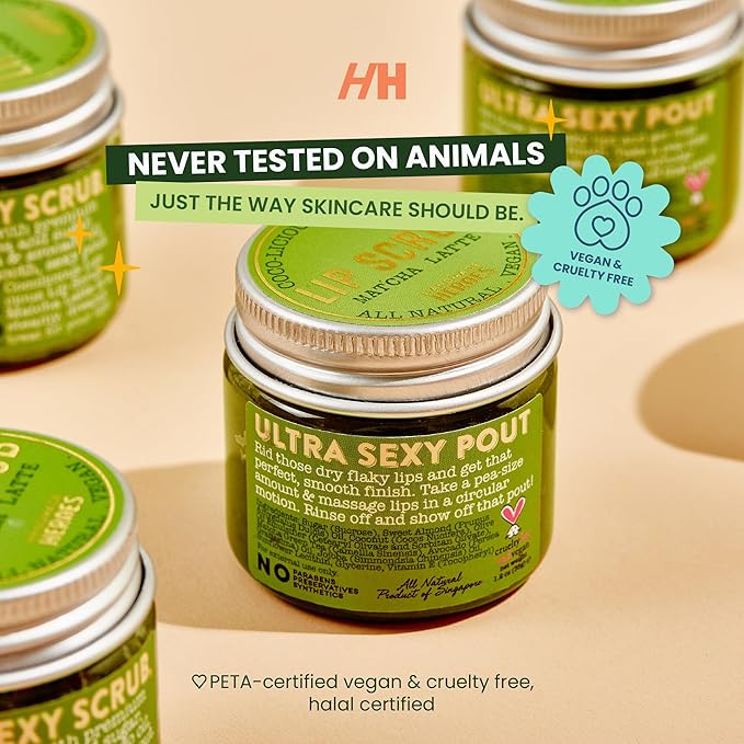 Handmade Heroes Plumping Bakuchiol Lip Mask and Green Tea Lip Scrub Bundle - Clean Sustainable Skincare Lip Exfoliator and Lip Treatment - Matcha Latte & Bakuchiol
