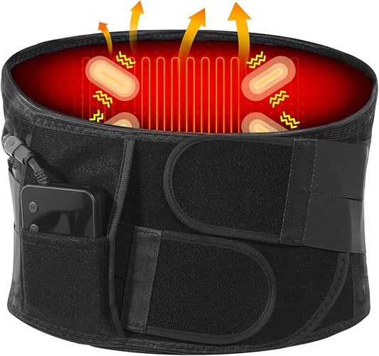 Cordless Heating Pad Back Massager Brace for Lower Back Pain Relief, Heated Back Brace Vibration Wrap with Rechargeable Battery, Warmer Lumbar Support Belt with Massage for Cramps (XL)
