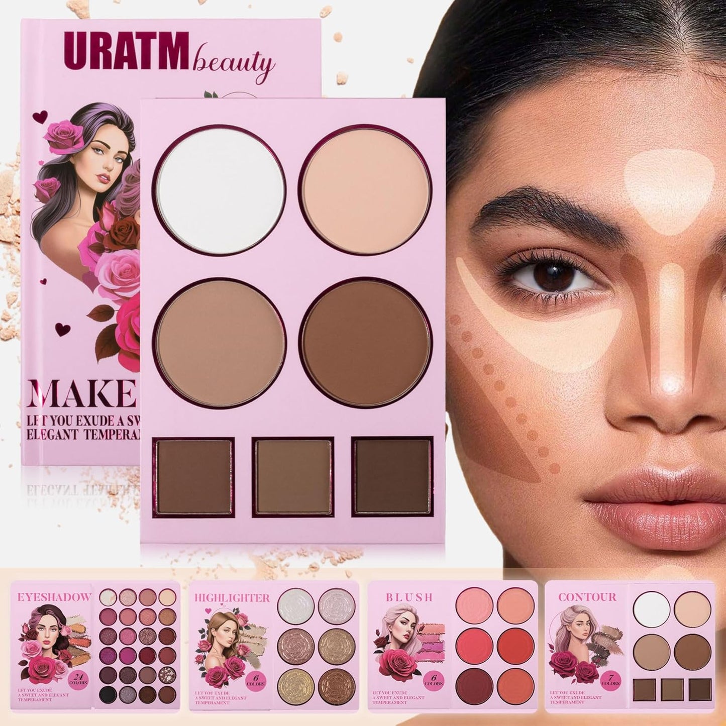 4-Layer Book-Style Foldable Makeup Palette Set | Portable & Long-Lasting | Contour Blush Highlight Eyeshadow, Professional 43 Shades, Suitable for Multiple Skin Tones & Makeup Looks, Gift Idea