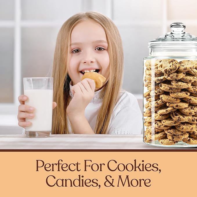 1.5 Gallon Glass Cookie Jar - Tall Food Storage Container with Airtight Lid - Large Kitchen Canister for Sugar, Flour, Dog Treat, Candy, Biscotti & Apothecary - Pack of 1
