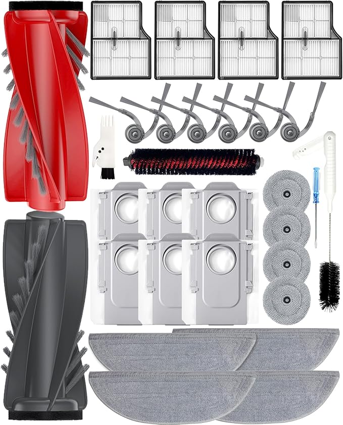 Yivy 30 PCS Replacement Parts Kit Compatible with Roborock Saros 10/G30 - Accessory Set with 2 Roller Brushes, 6 Side Brushes, 4 Filters, 4+4 Mop Pads, 6 Dust Bags, 1Self-Cleaning Brush
