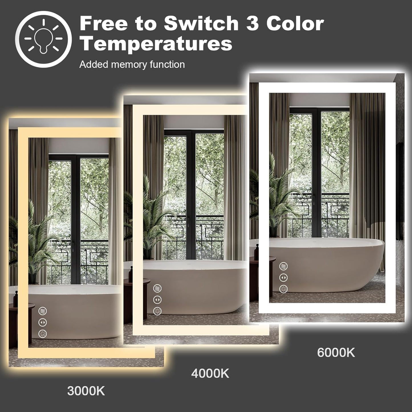 Amorho LED Bathroom Mirror 48"x 38" with Front and Backlight, Stepless Dimmable Wall Mirrors with Anti-Fog, Shatter-Proof, Memory, 3 Colors, Double LED Vanity Mirror(Horizontal/Vertical)