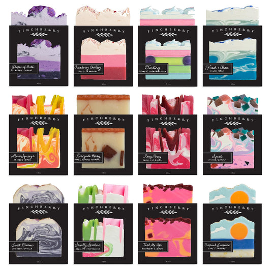 FinchBerry Year of Soap Set - Natural Shea and Coconut Oil, Rich Scents and Lush Lather, Ideal Gift Box for Everyday Comfort and Self-Care - 12 Handmade Bars, 4.5 oz Each