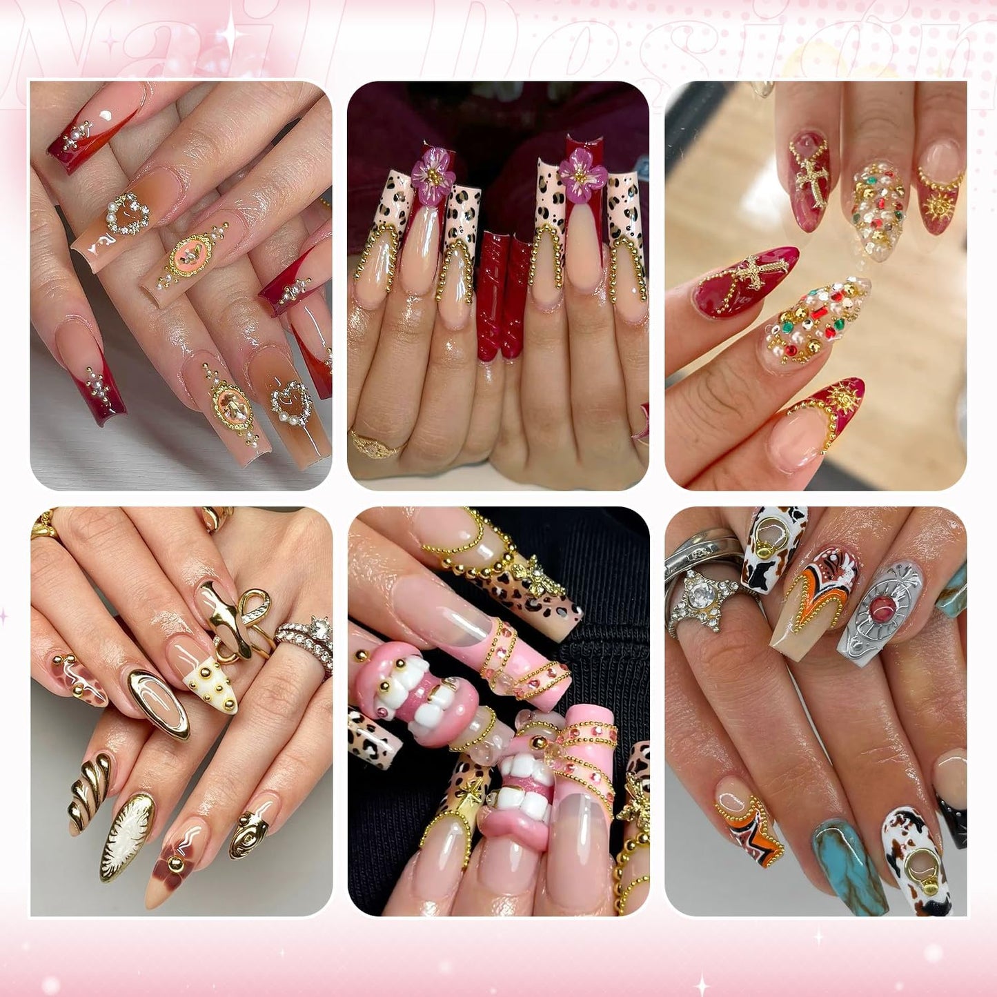 1-3MM Mini Small Nail Beads Metal Caviar Bead Gold Nail Charms and Gems Ball, Nail Chain for Nail Art Accessories Supplies Gold Rhinestones for Women Manicure