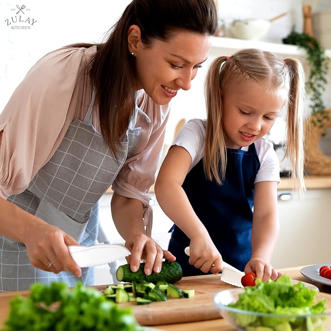 Zulay 3-Piece Kids Knife Set for Real Cooking & Baking - Toddler Knives for Cutting Fruits, Veggies, & Cake - Children’s Montessori Knife with Serrated Edges - Safe & Fun Lettuce Knife (Peach)