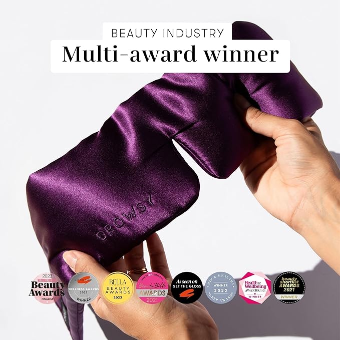 DROWSY Silk Sleep Mask. Face-Hugging, Padded Silk Cocoon for Luxury Sleep in Total Darkness. (Purple Martini)