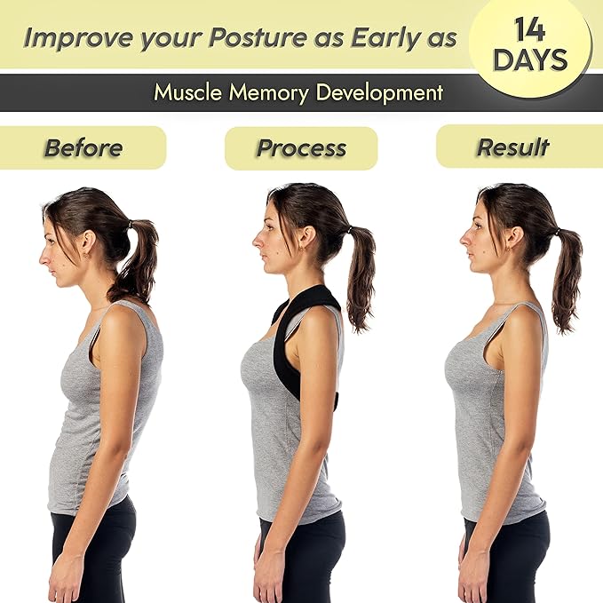 Neck Stretcher & Posture Corrector for Women and Men, FSA HSA Eligible, Cervical Traction for Spine Alignment, Adjustable Upper Back Brace & Elastic Support for Shoulder Back Pain Relief (Black)