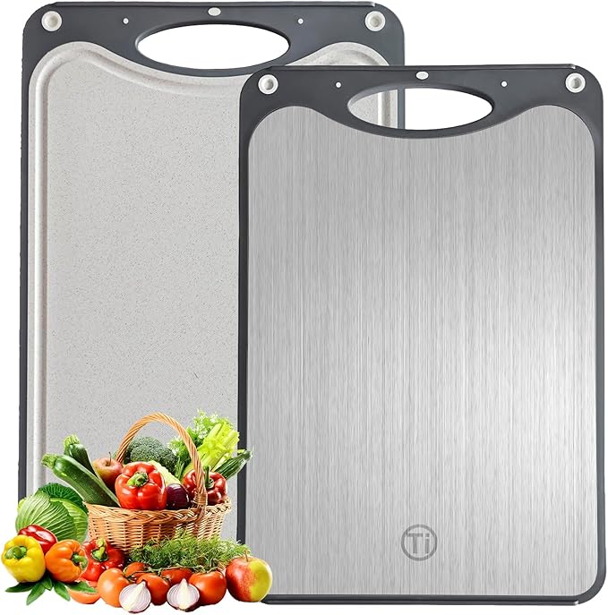 Titanium Cutting Board for Kitchen，Suitable for Handling Meat and Vegetables，Cutting Board Double Sided Food Grade，Pure Titanium and Wheat Straw PP，Dishwasher Safe, Easy to Clean, 15.08 * 10.35 Inches