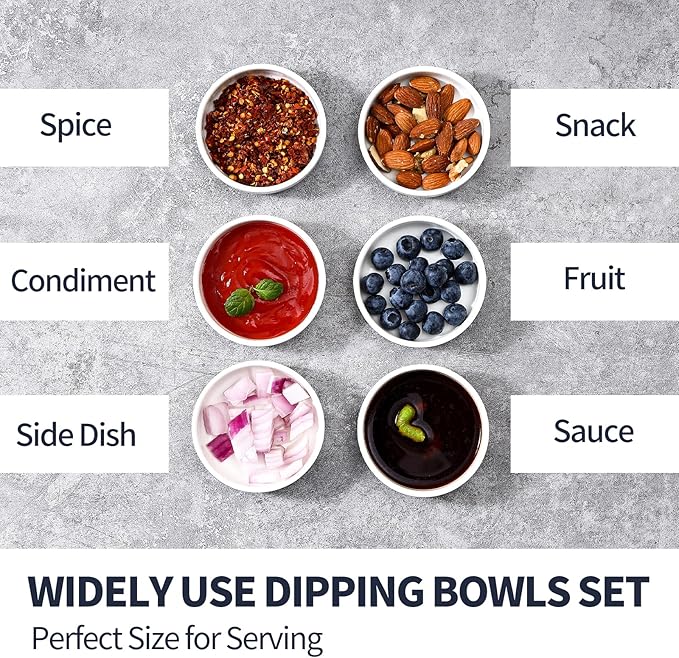 Selamica Soy Sauce Dish, 2.5 oz Ceramic Dipping Bowls Set of 6, 3.3 Inch Pinch Bowls, Mini Bowls for Side Dish, Condiment, Ketchup, Sushi, BBQ, White