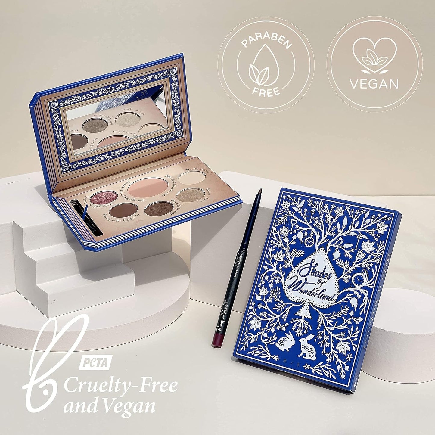 READY TO SHINE Shades of Wonderland Blush and Eyeshadow Palette - Highly Pigmented Shimmer Matte - Smooth With Moisturizing Jojoba Oil - Vegan and Cruelty Free - For All Skin Types
