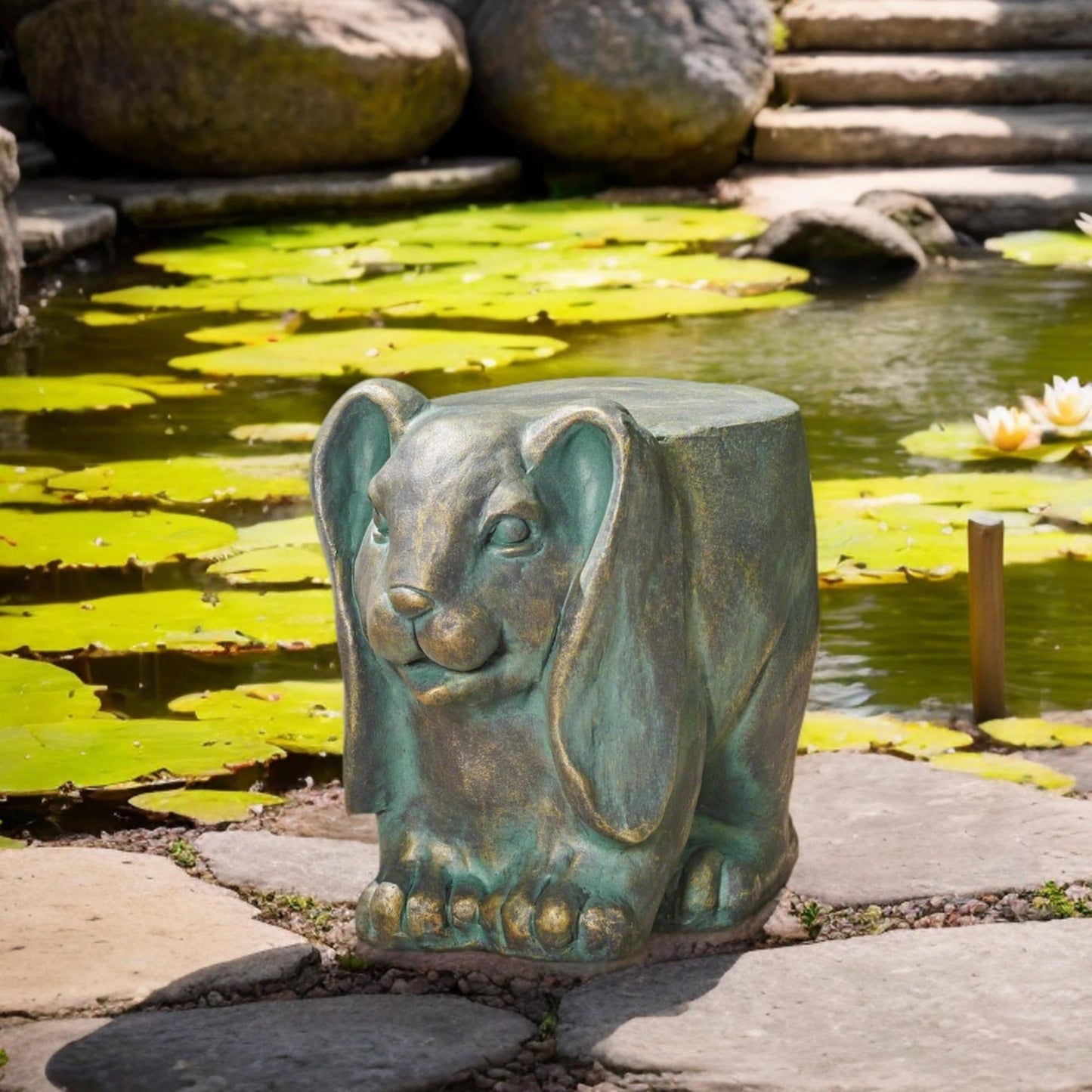 Christopher Knight Home Rustic Side Table, Bronze Bunny Design, Indoor/Outdoor, Distressed Gold Patina