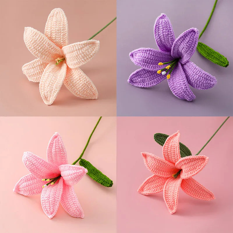 Hand-Knitted Crochet Lily Bouquet Gift
