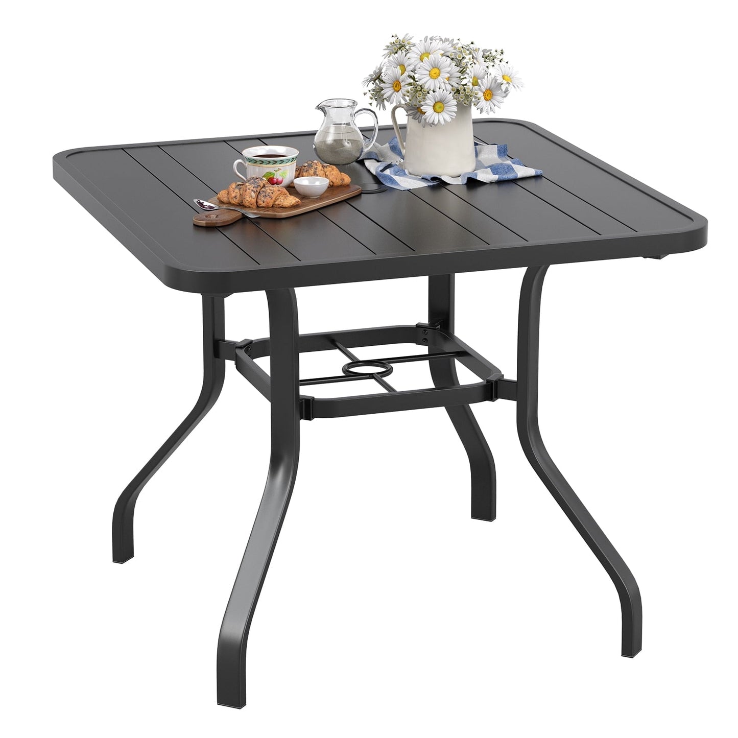 STARY Patio Dining Table 35"x35", Square Outdoor Dining Table with 1.57" Umbrella Hole for Patio Graden Backyard and Poolside