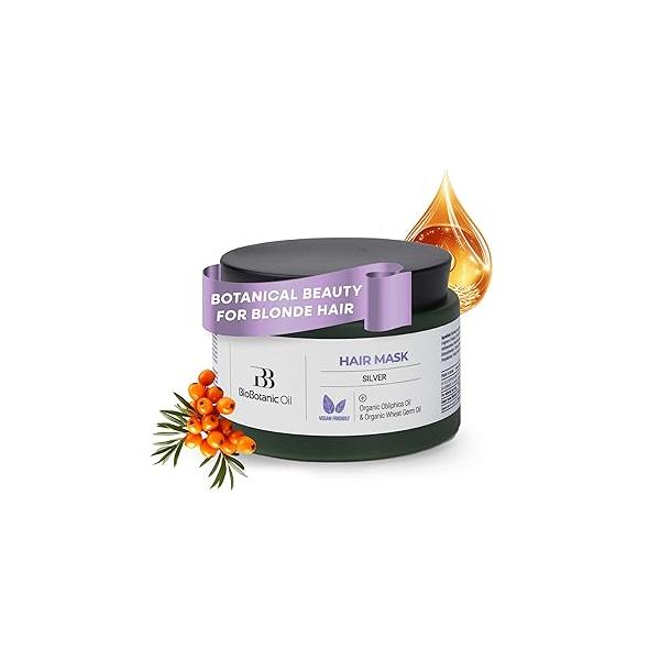 Bio Botanic Oil Hair Mask for Blonde & Bleached | Deep Hydration Anti-Brass Treatment Enriched with Organic Wheat Germ Obliphica Blue Pigment Formula SLS-Free, Paraben-Free 250ml