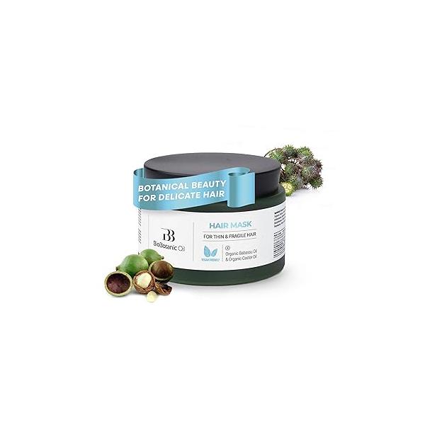 Bio Botanic Oil Hair Mask for Thin, Sparse & Brittle | Strengthens Restores Organic Castor Babassu Oils SLS-Free, Paraben-Free, Deeply Hydrating Softening 250ml